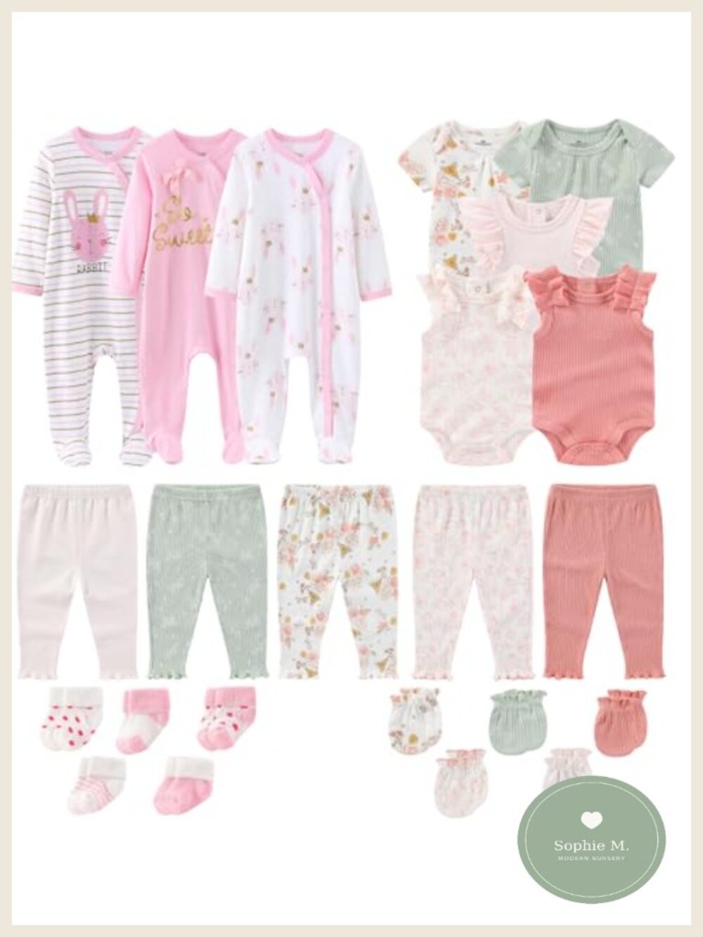 Newborn Baby 23-Piece Cotton Layette Gift Set Bodysuits Rompers Pants